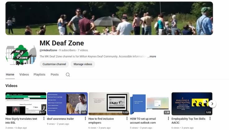 screenshot of MK Deafzone YouTube channel