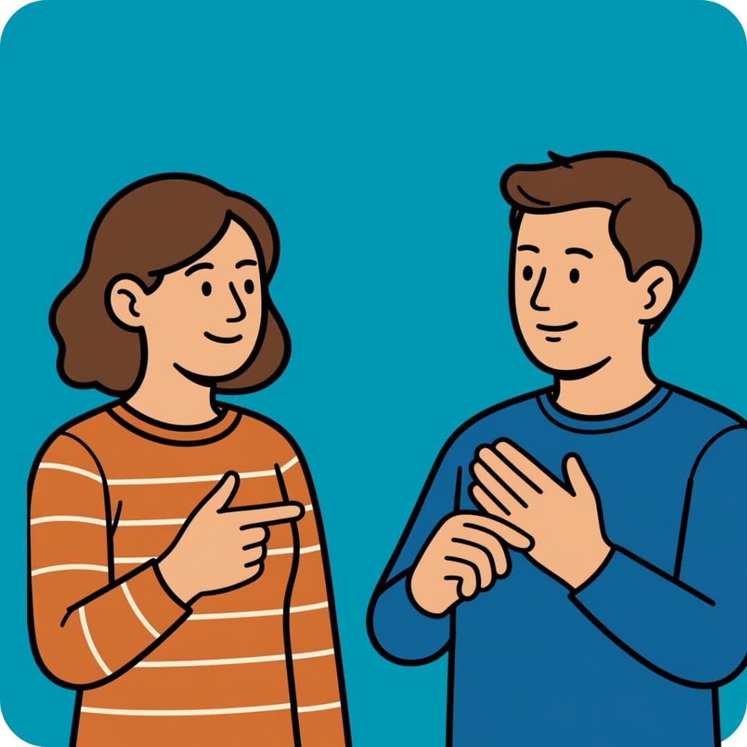 two people standing opposite each other using bsl