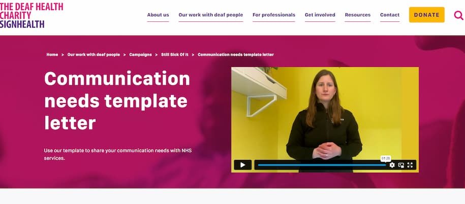 woman using bsl to explain communication needs